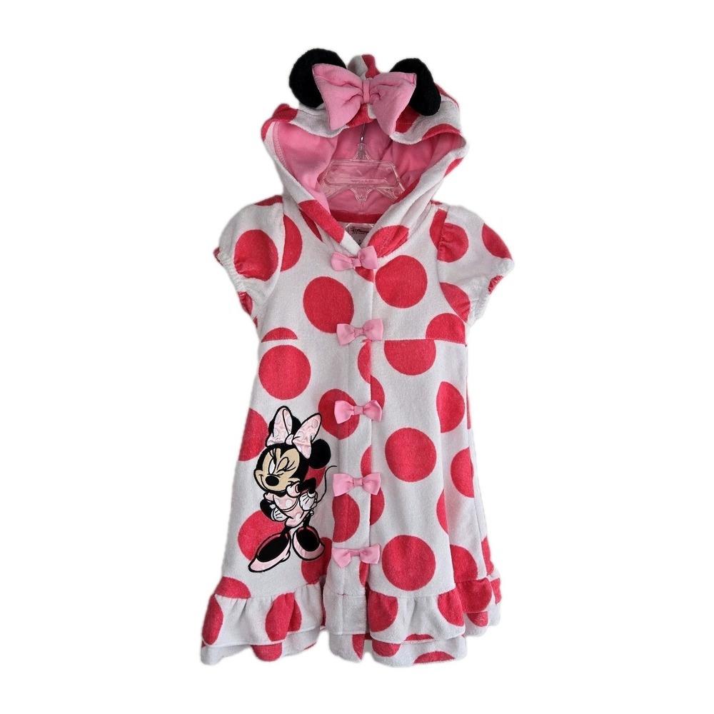 Disney Store Girls Mini Mouse Pink Polka Dot Terry Cloth Swim Cover Up Size 3